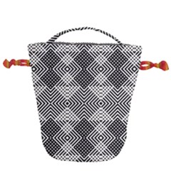 Monochrome Geometric Herringbone Seamless Pattern Vector Drawstring Bucket Bag by Sudhe