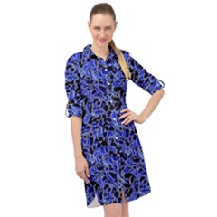 Texture Structure Electric Blue Long Sleeve Mini Shirt Dress by Alisyart