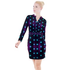 Sound Wave Frequency Button Long Sleeve Dress by HermanTelo