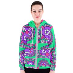 Purple Shapes On A Green Background                         Women s Zipper Hoodie by LalyLauraFLM