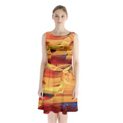 Rainbow Waves Sleeveless Waist Tie Chiffon Dress by WILLBIRDWELL
