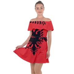 Albania Flag Off Shoulder Velour Dress by FlagGallery
