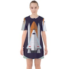 Rocket Space Universe Spaceship Sixties Short Sleeve Mini Dress by Pakrebo