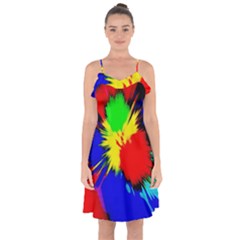 Color Halftone Grid Raster Image Ruffle Detail Chiffon Dress by Pakrebo