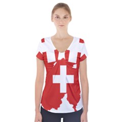Switzerland Country Europe Flag Short Sleeve Front Detail Top by Sapixe