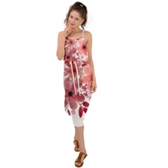 Watercolour Flowers Red Watercolor Waist Tie Cover Up Chiffon Dress by Pakrebo