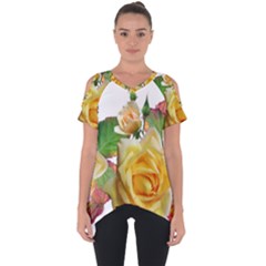 Flowers Roses Autumn Leaves Cut Out Side Drop Tee by Pakrebo