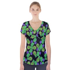 Flowers Pattern Background Short Sleeve Front Detail Top by HermanTelo