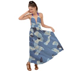 Tarn Blue Pattern Camouflage Backless Maxi Beach Dress by Alisyart