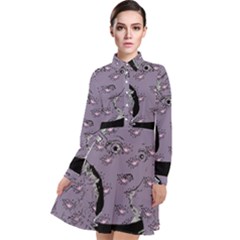 Wide Eyed Girl Grey Lilac Long Sleeve Chiffon Shirt Dress by snowwhitegirl