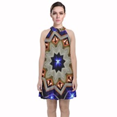 Background Mandala Star Velvet Halter Neckline Dress  by Mariart