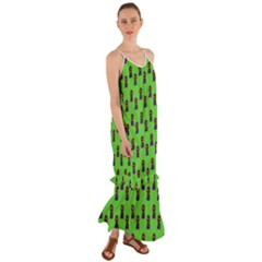 Nerdy 60s  Girl Pattern Green Cami Maxi Ruffle Chiffon Dress by snowwhitegirl