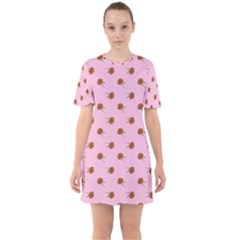 Peach Rose Pink Sixties Short Sleeve Mini Dress by snowwhitegirl