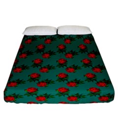 Red Roses Teal Green Fitted Sheet (california King Size) by snowwhitegirl