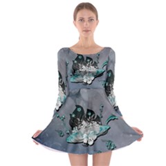 Sport, Surfboard With Flowers And Fish Long Sleeve Skater Dress by FantasyWorld7