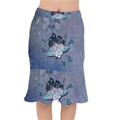 Sport, Surfboard With Flowers And Fish Short Mermaid Skirt by FantasyWorld7