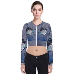 Sport, Surfboard With Flowers And Fish Long Sleeve Zip Up Bomber Jacket by FantasyWorld7