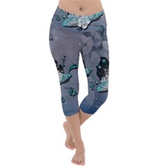 Sport, Surfboard With Flowers And Fish Lightweight Velour Capri Yoga Leggings by FantasyWorld7