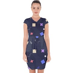 Memphis Pattern With Geometric Shapes Capsleeve Drawstring Dress  by Vaneshart