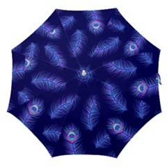 Seamless Pattern With Colorful Peacock Feathers Dark Blue Background Straight Umbrellas by Vaneshart