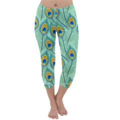 Lovely Peacock Feather Pattern With Flat Design Capri Winter Leggings  by Vaneshart