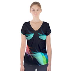Flower 3d Colorm Design Background Short Sleeve Front Detail Top by HermanTelo