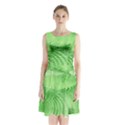 Wave Concentric Circle Green Sleeveless Waist Tie Chiffon Dress View1