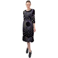 Abstract Black Blue Bright Circle Ruffle End Midi Chiffon Dress by HermanTelo