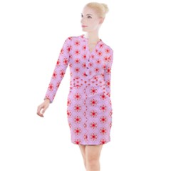 Pattern Texture Button Long Sleeve Dress by Mariart