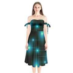Light Shining Lighting Blue Night Shoulder Tie Bardot Midi Dress by Alisyart