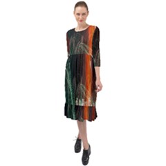Fireworks Salute Sparks Abstract Lines Ruffle End Midi Chiffon Dress by Vaneshart