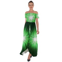Green Blast Background Off Shoulder Open Front Chiffon Dress by Mariart