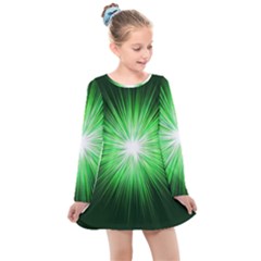 Green Blast Background Kids  Long Sleeve Dress by Mariart