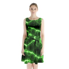 Lightning Electricity Pattern Green Sleeveless Waist Tie Chiffon Dress by Alisyart