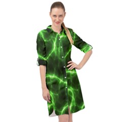 Lightning Electricity Pattern Green Long Sleeve Mini Shirt Dress by Alisyart