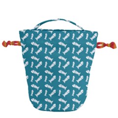 Fish Teal Blue Pattern Drawstring Bucket Bag by snowwhitegirl