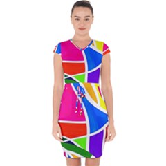 Abstract Background Capsleeve Drawstring Dress  by Vaneshart