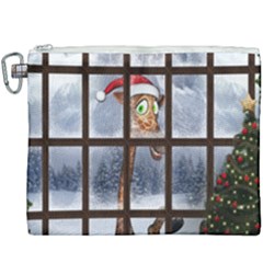 Funny Giraffe  With Christmas Hat Looks Through The Window Canvas Cosmetic Bag (xxxl) by FantasyWorld7