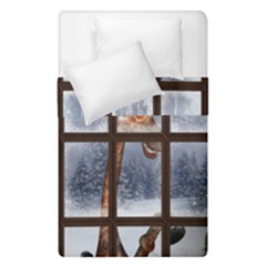 Funny Giraffe  With Christmas Hat Looks Through The Window Duvet Cover Double Side (single Size) by FantasyWorld7