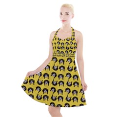 Retro Girl Daisy Chain Pattern Yellow Halter Party Swing Dress  by snowwhitegirl