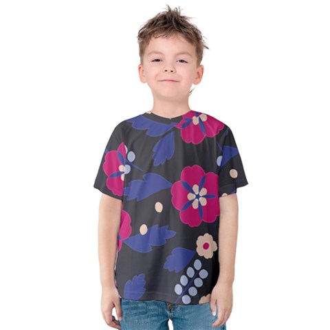 Vector Seamless Flower And Leaves Pattern Kids  Cotton Tee by Sobalvarro
