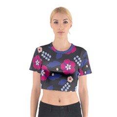 Vector Seamless Flower And Leaves Pattern Cotton Crop Top by Sobalvarro