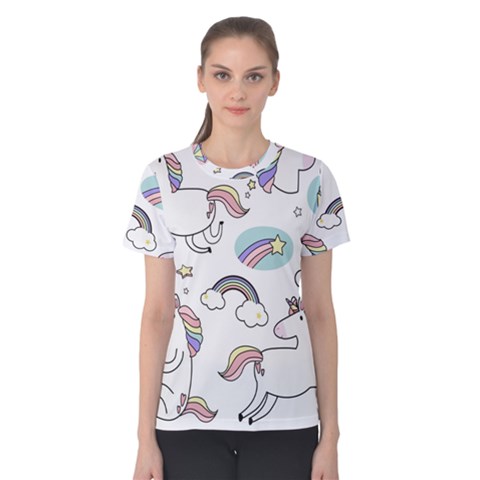 Cute Unicorns With Magical Elements Vector Women s Cotton Tee by Sobalvarro