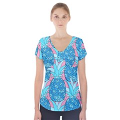 Pineapples Short Sleeve Front Detail Top by Sobalvarro