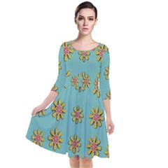 Fantasy Fauna Floral In Sweet Green Quarter Sleeve Waist Band Dress by pepitasart