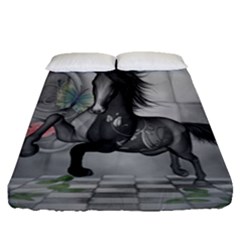 Wonderful Black And White Horse Fitted Sheet (queen Size) by FantasyWorld7