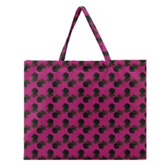 Black Rose Pink Zipper Large Tote Bag by snowwhitegirl