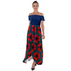 Red Flower  Off Shoulder Open Front Chiffon Dress by VeataAtticus