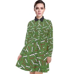 Pepe The Frog Face Pattern Green Kekistan Meme Long Sleeve Chiffon Shirt Dress by snek