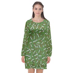 Pepe The Frog Face Pattern Green Kekistan Meme Long Sleeve Chiffon Shift Dress  by snek